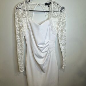 Guess Elegant White Lace Long Sleeve Dress